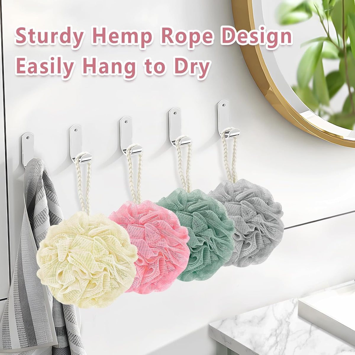 Shower Loofah Bath Sponge, 60G Loofah Exfoliating Body Scrubber, 4 Color Mesh Shower Pouf Balls for Body Wash (Ice Cream)