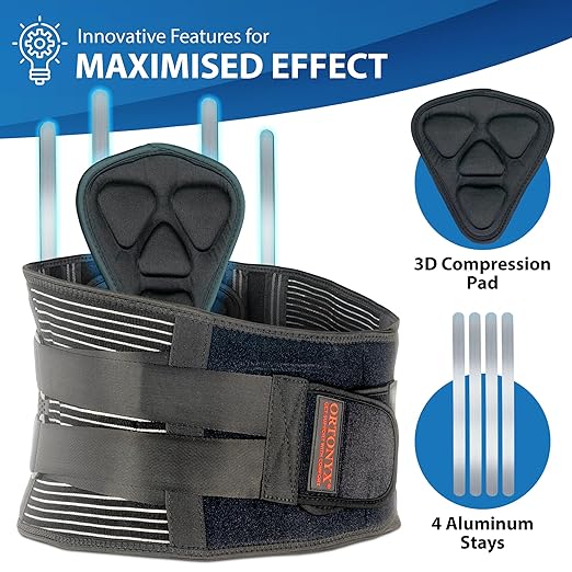 ORTONYX Lower Back Support Belt for Men and Women, Heavy Wok Lifting, Back pain Relief, Herniated Disc, Sciatica/Black XL