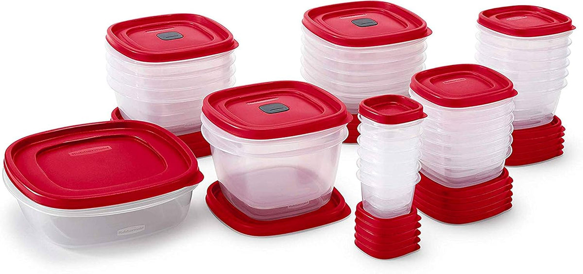 Rubbermaid 60-Piece Food Storage Containers with Lids, Microwave and Dishwasher Safe, Red Color, Ideal for Meal Prep and Pantry Storage