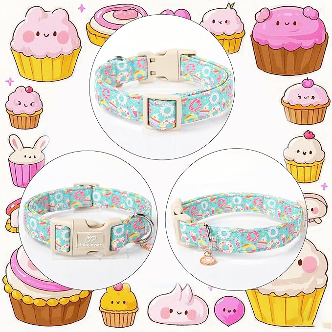 Adjustable Summer Dog Collar, Cute Mint Dessert Dog Collars for Medium Dogs, Lightweight Quick-Release Buckle Collar for Boy&Girl Dogs M