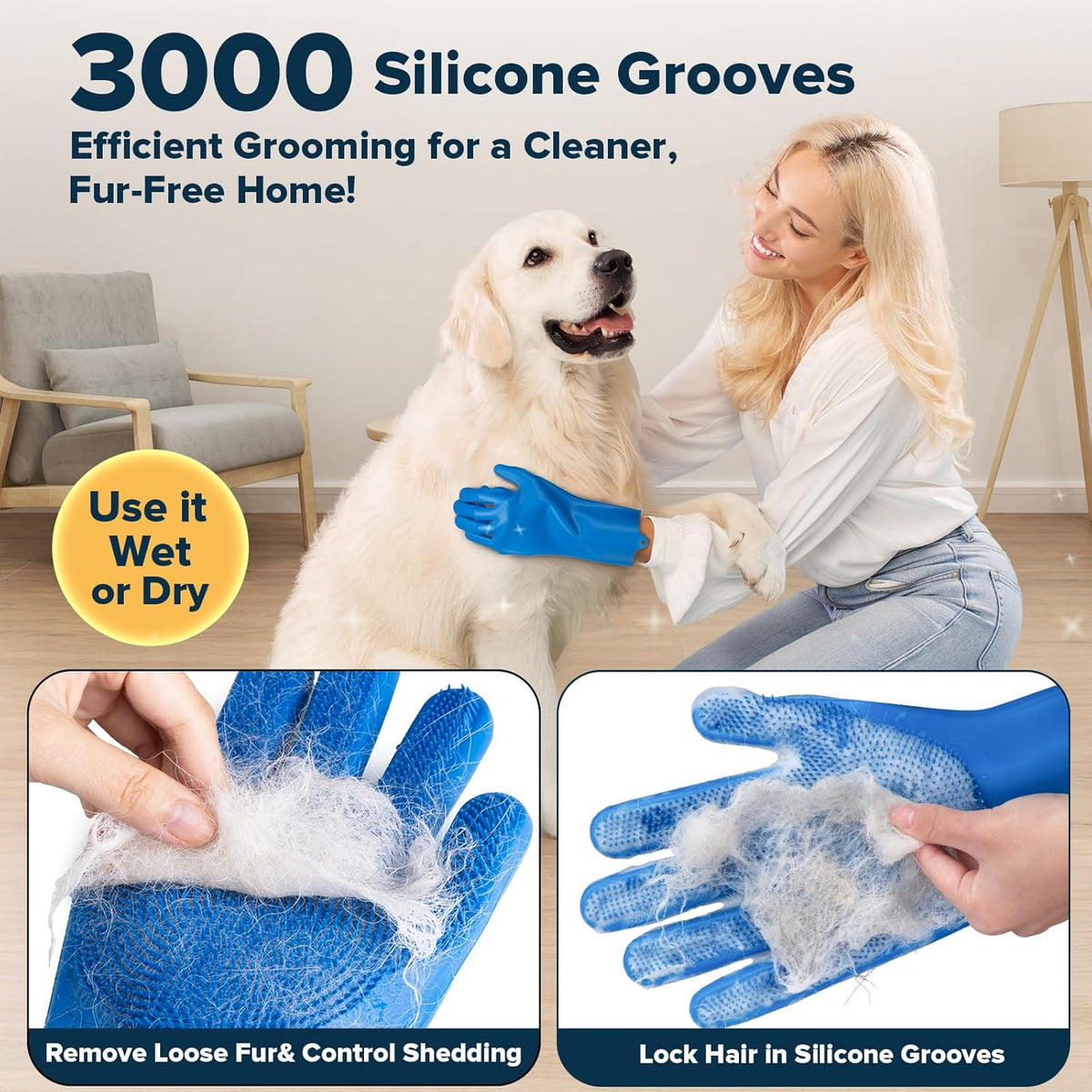 6PCS Pet Grooming Kit for Dogs,Cats and Horses | Dog Washing Gloves | Dog Bath Brush | Dog Bath Gloves | Dog Shampoo Brush | Pet Grooming Gloves | Dog Bath Supplies (Navy Blue)