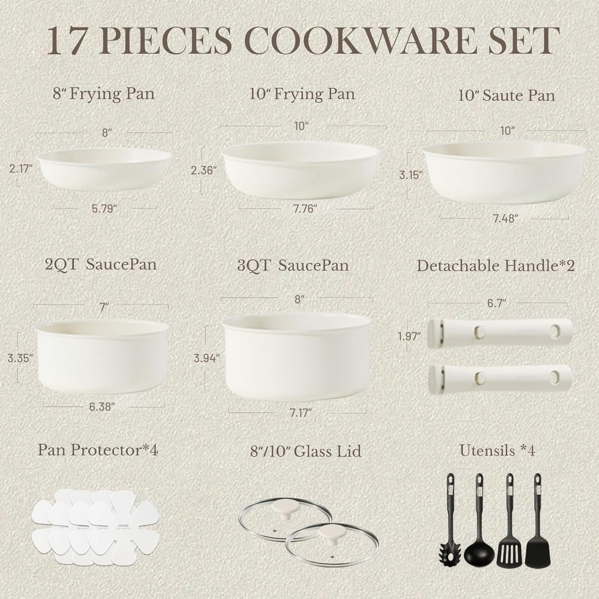 CAROTE 17pcs Pots and Pans Set, Nonstick Cookware Set Detachable Handle, Induction Kitchen Cookware Sets Non Stick with Removable Handle, RV Cookware Set, Oven Safe