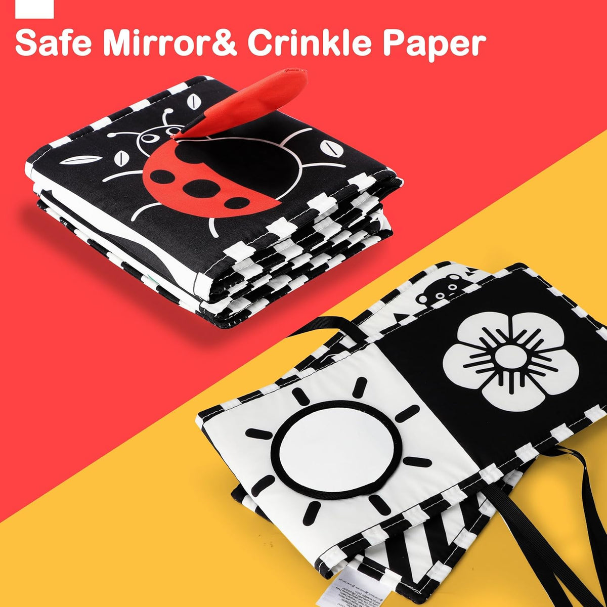URMYWO Black and White Baby Toys, Tummy Time High Contrast Newborn Toys 0-3 Months, Soft Baby Book, Visual Stimulation Montessori Sensory Infant Toys 0-6-12 Months, Shower Gift for Boys Girls