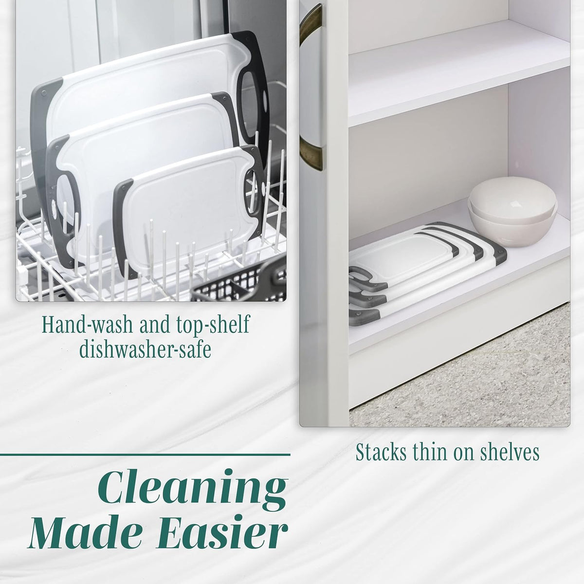 Cutting Boards for Kitchen - BPA-Free Chopping Board - Different Sizes & Non Slip Handles - Reversible, Large Cutting Board Set - Unique Gifts for Cooks Who Have Everything - 3-Pack Gray