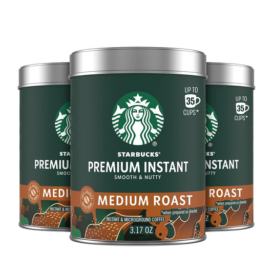Starbucks Premium Instant Coffee, Medium Roast Coffee, Arabica Beans, Three 3.17 oz Tins