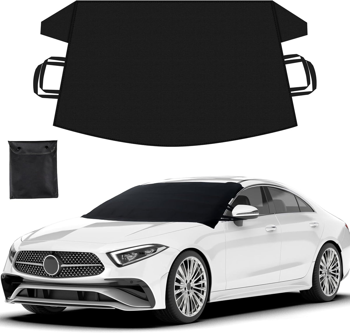 EcoNour Windshield Cover for Ice and Snow - Universal Fit for Car, SUV, Truck, Heavy Duty 600D Oxford Fabric Frost Protector for Ice & Sleet, Includes Anti-Theft Straps, Medium (69"x42")