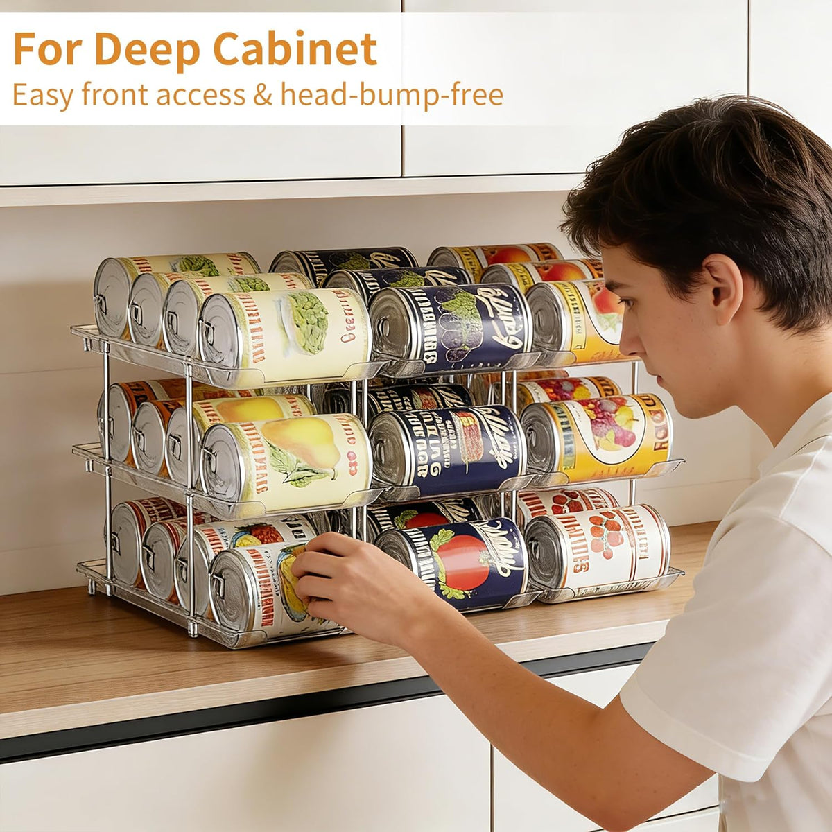 Can Organizer For Pantry Canned Food Goods Organizer For Cabinet Clear Automatic Rolling Can Storage Organizer Pantry Holders Rack, Holds Up to 36 Cans