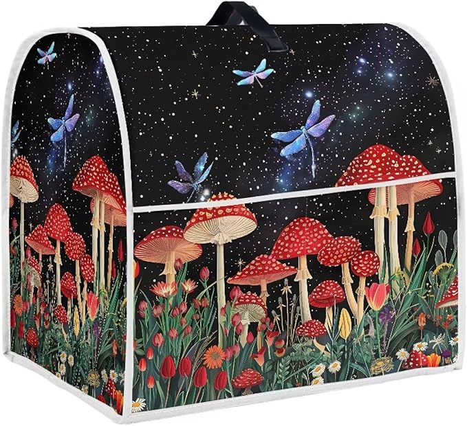 Stand Mixer Cover Mushroom Dragonfly Kitchen Appliance Dust Cover for 4.5-5 Quart Mixers Machine Washable Food Processor Protector for Kitchen Dining Room Countertop Decor
