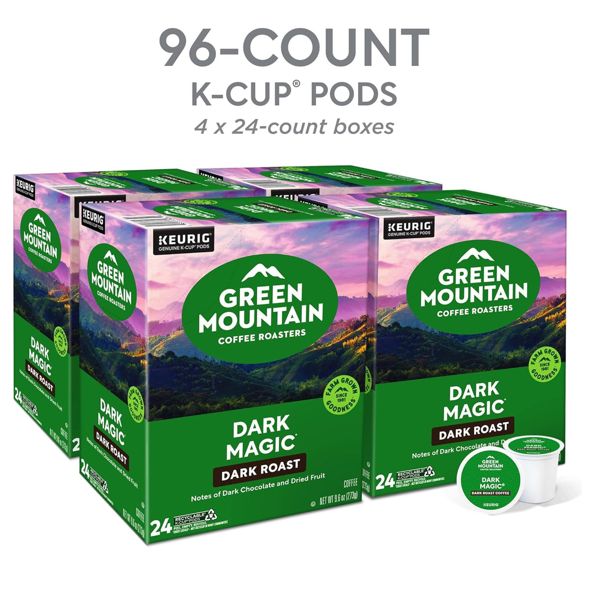 Green Mountain Coffee Roasters Dark Magic Coffee, Keurig Single-Serve K-Cup pods, Dark Roast, 96 Count