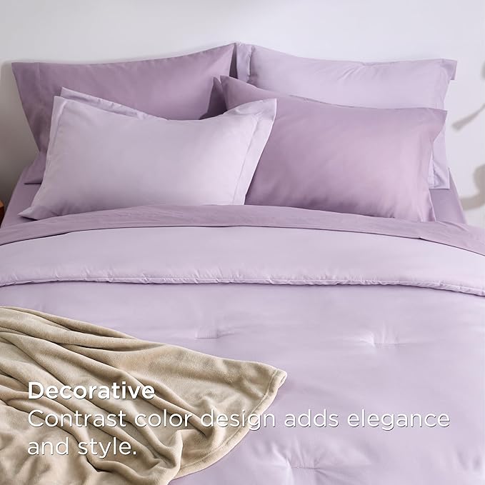 Bedsure King Comforter Set Grayish Purple, 8 Pieces Prewashed King Size Bed in a Bag with Soft Fleece Bed Blanket, Down Alternative Bedding Set for All Seasons, Sheets, Pillowcases & Shams