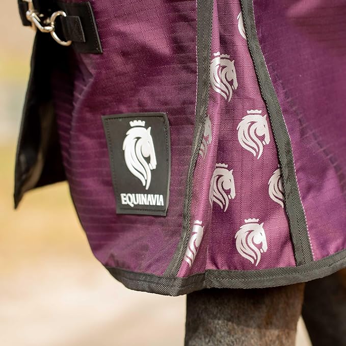 Equinavia Norse Lightweight 100g Fill Horse Rain Blanket | Waterproof Turnout Sheet - Black - 66 in - Plum Wine/Orchid Haze - 81 in