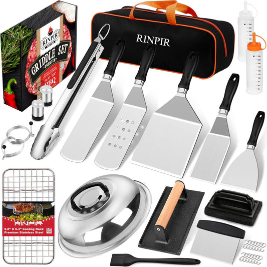 33PCS Griddle Accessories Kit for Blackstone, Flat Top Grill Accessories Tools with Cooling Rack, Melting Dome and Burger Press, Professional Hibachi Spatula Gift Set for Outdoor Teppanyaki BBQ
