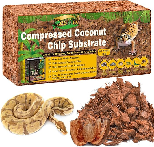 ZeeDix Coconut Husk for Reptiles, Organic Coconut Chips Substrate Coco Husk Snake Bedding, Coco Coir Chips Reptile Substrate for Ball Python, Tortoises, Geckos, Lizards, Hermit Crab, Lizard, Tarantula