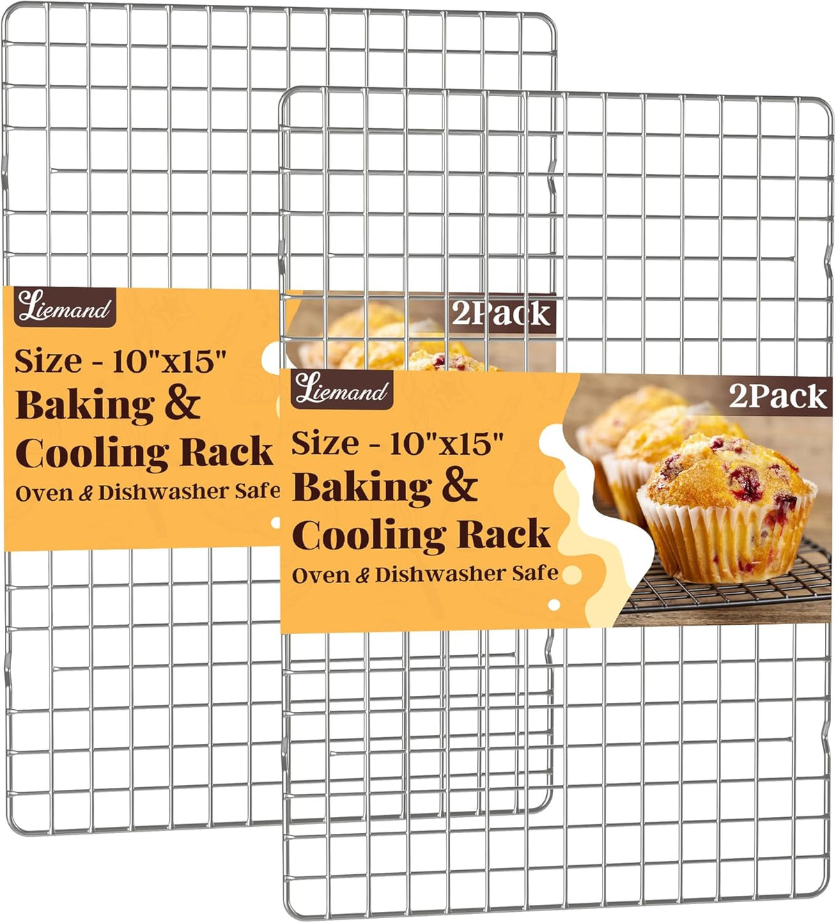 Cooling Racks for Cooking and Baking - 2 PCS 10" x 15" Grid Wire Baking Rack for Oven Cooking, Baking, Grilling, Roasting - Dishwasher Safe Bacon Rack - Fits Jelly Roll Cookie Sheet Pan