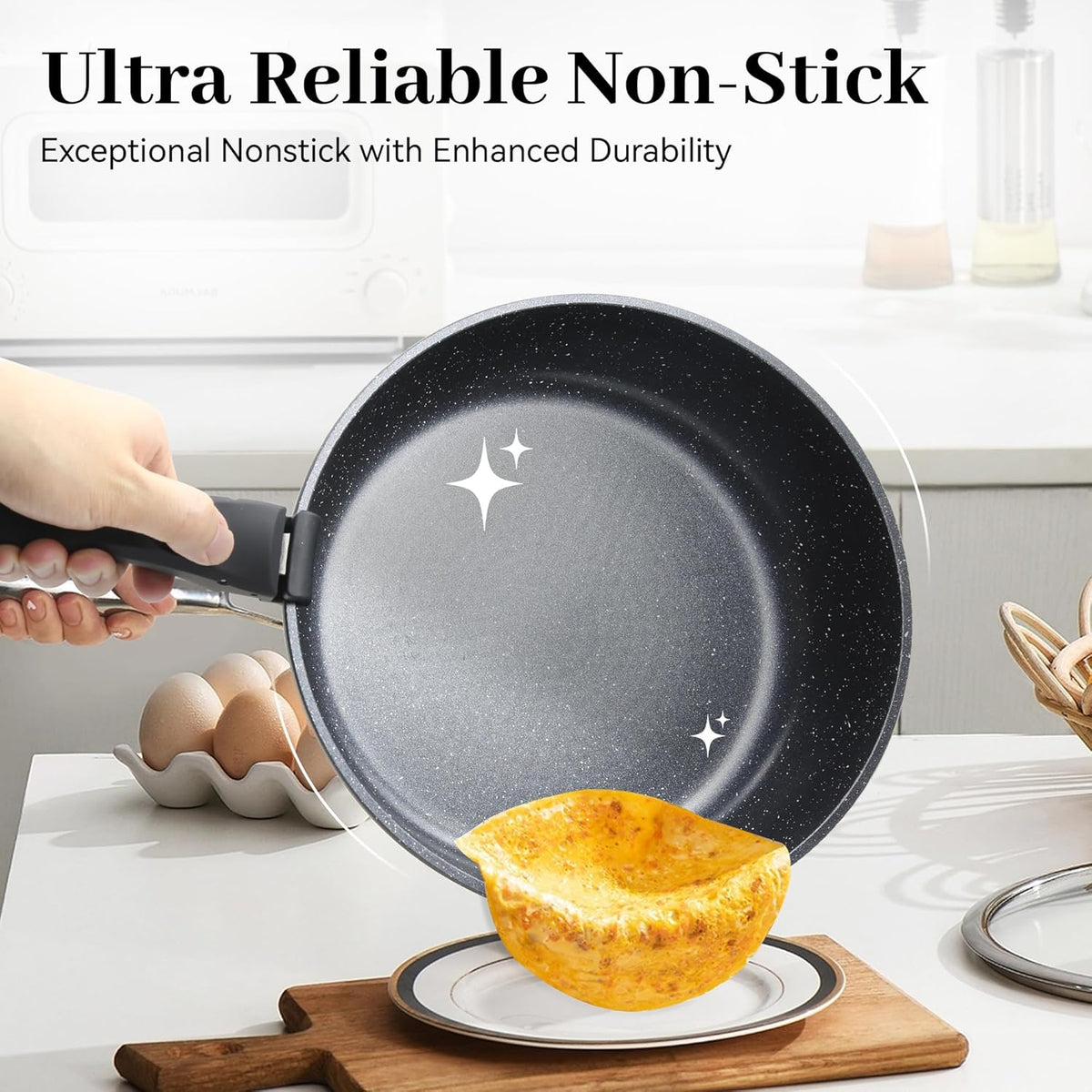 5PCS Pots and Pans Set Non Stick, Kitchen Cookware Sets with Detachable Handle, Ceramic Cookware Sets, Non Stick RV Cookware Cooking Set, Dishwasher ＆ Oven Safe, PFOA Free, Black