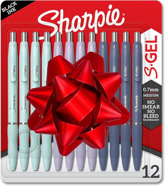Sharpie S-Gel, Gel Pens, Medium Point (0.7mm), Assorted Fashion Barrels, Black Ink, 12 Count - Office, Teacher, School Supplies