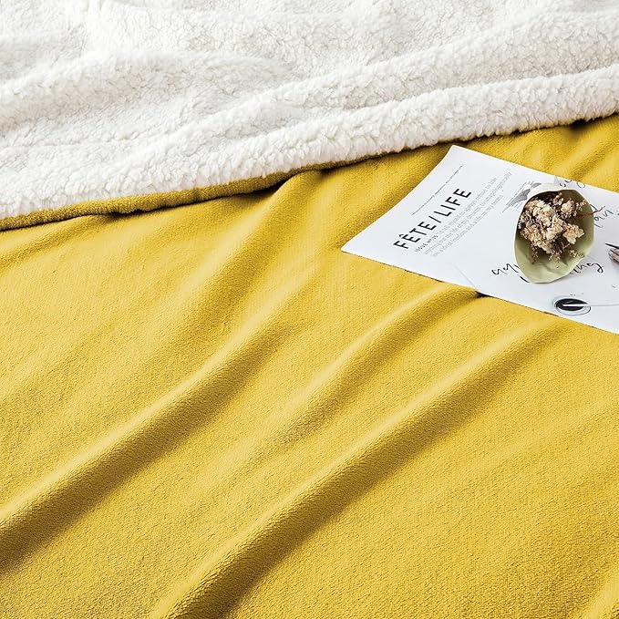 IR Imperial Rooms Ochre Sherpa Blankets Queen Size for Bed - Wholesale Bulk Pack of 9 Sherpa Blankets - Soft Fluffy Throw Blanket for Hotels, Guest Bedroom (Yellow, 90x90 Inches)