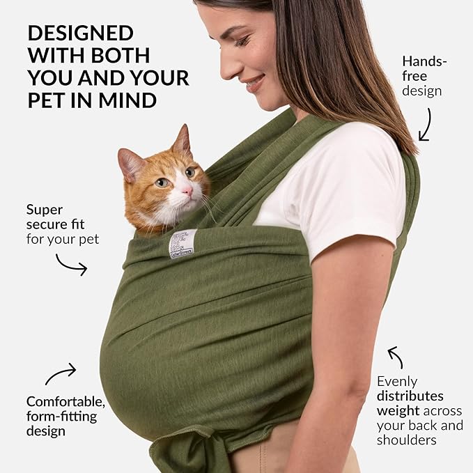 Dog Sling Carrier for Small Dogs - Anti-Anxiety Cat Sling, Puppy Pouch - Pet Sling in Gray Black Blue Green Pink Yellow (Green, Standard)