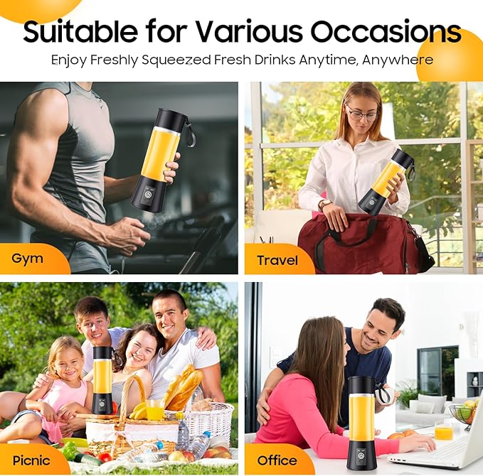Cordless Portable Personal Size Blender - 2026 Upgraded New Blender for Shakes and Smoothies with 13 Oz BAP Free Juice Cup, USB Rechargeable Freshly Squeezed for Picnic/Sports