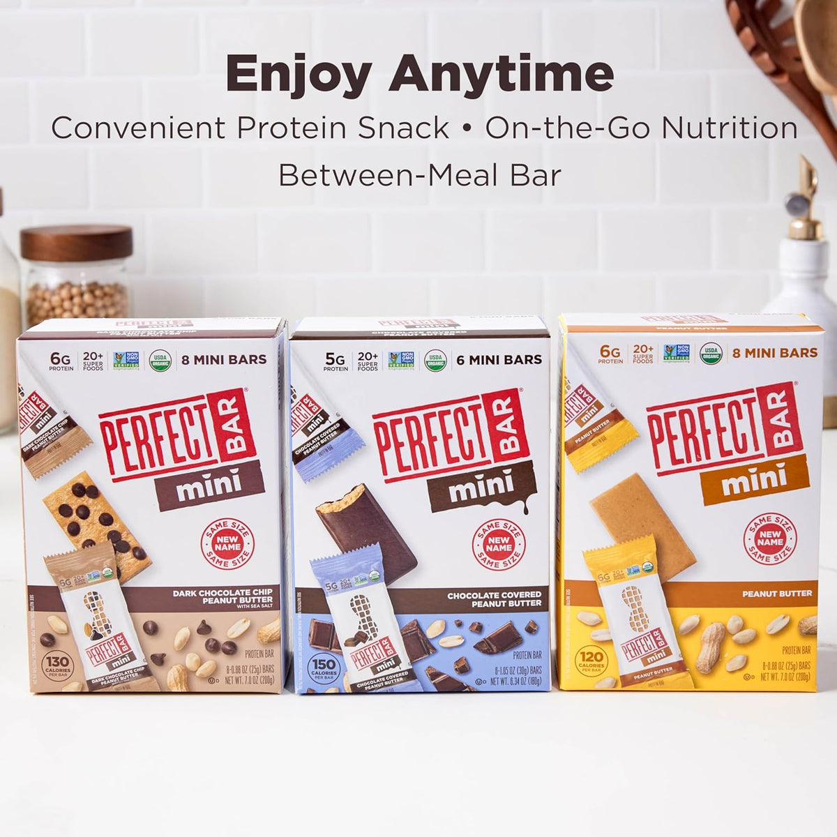 Perfect Bar Mini, Dark Chocolate Chip Peanut Butter Protein Bar, Protein Snack, Snack Bar, Organic, Gluten Free, Soy Free, Non GMO, No Sugar Alcohols, .88 Ounce Bar, 24 Count