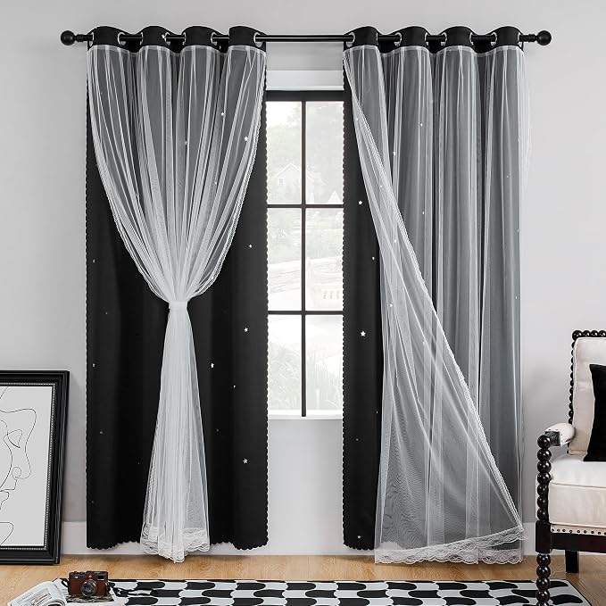XiDi Black 63x34in Curtain for Bedroom, Girls Room Decor, Living Room, 1 Panel