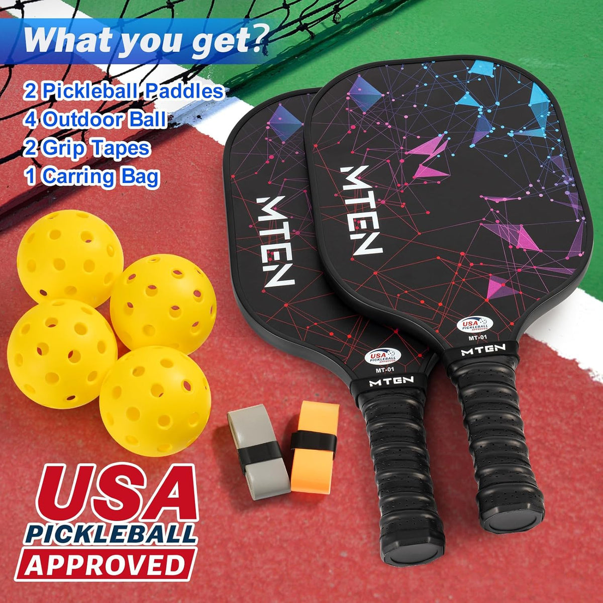 Pickleball Paddles, USAPA Approved Fiberglass Surface Pickleball Set with Pickleball Rackets, Pickleball Paddles Set for Men Women