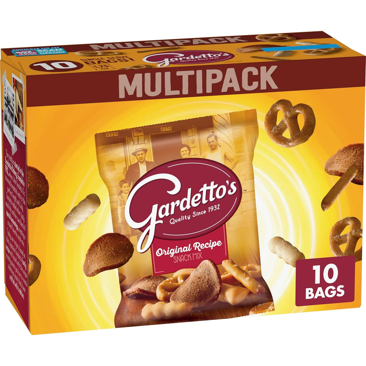 Gardetto's Original Recipe Snack Mix, Crunchy Breadsticks, Pretzels & Roasted Rye Chips, Kosher Snacks Multipack, 10 Single-Serve Bags, Individually Wrapped Party & Family Pack, 17.5 oz Bulk Box