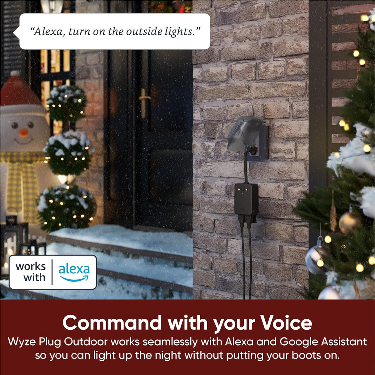 Wyze Plug Outdoor, Dual Outlets Energy Monitoring, IP64, 2.4GHz WiFi Smart Plug, Works with Alexa, Google Assistant, IFTTT, No Hub Required, Black