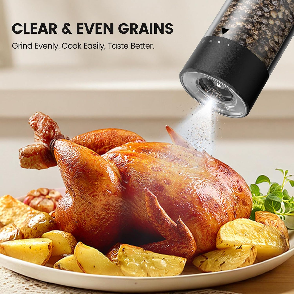 Electric Salt and Pepper Grinder Set - Rechargeable Automatic Salt and Pepper Shakers, Kitchen Appliances with External Adjustable Coarseness, Larger Hopper for Christmas Gifts(2 Pack,Black/Black)