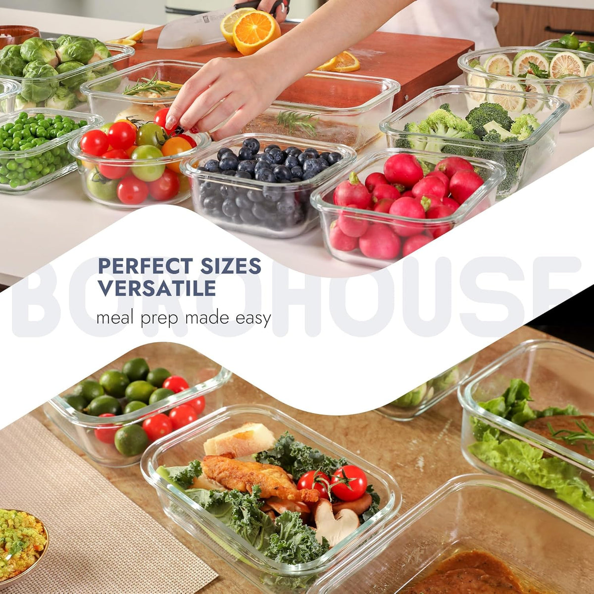 10-Pack Glass Food Storage Containers with Tempered Lids – Borosilicate, Airtight, Oven-Safe (-4°F~950°F), BPA-Free, 4.4 & 1.6 Cup, Leak-Proof, Dishwasher Safe (Blue)