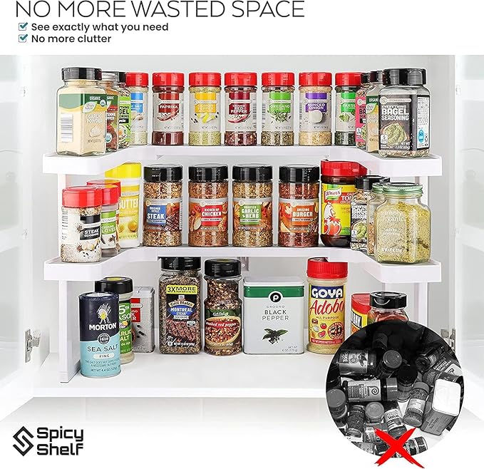 Spicy Shelf Deluxe - Expandable Spice Rack and Stackable Cabinet & Pantry Organizer (1 Set of 2 Shelves) - As seen on TV Deluxe (Spicy Shelf Organizer) - Pantry Organization - Pantry Spice Organizer