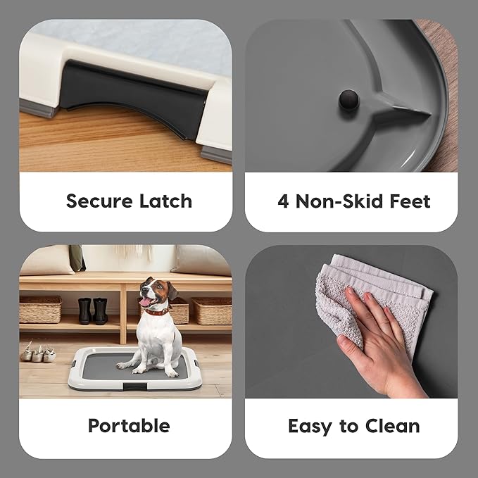 IRIS USA Pee Pad Holder - For Potty Training Regular Sized Dog & Puppy Pee Pads, Secured Latches, Non-Skid Feet, Leak Protection, Fits 22"x22" Pad or Larger, Square, Dark Gray