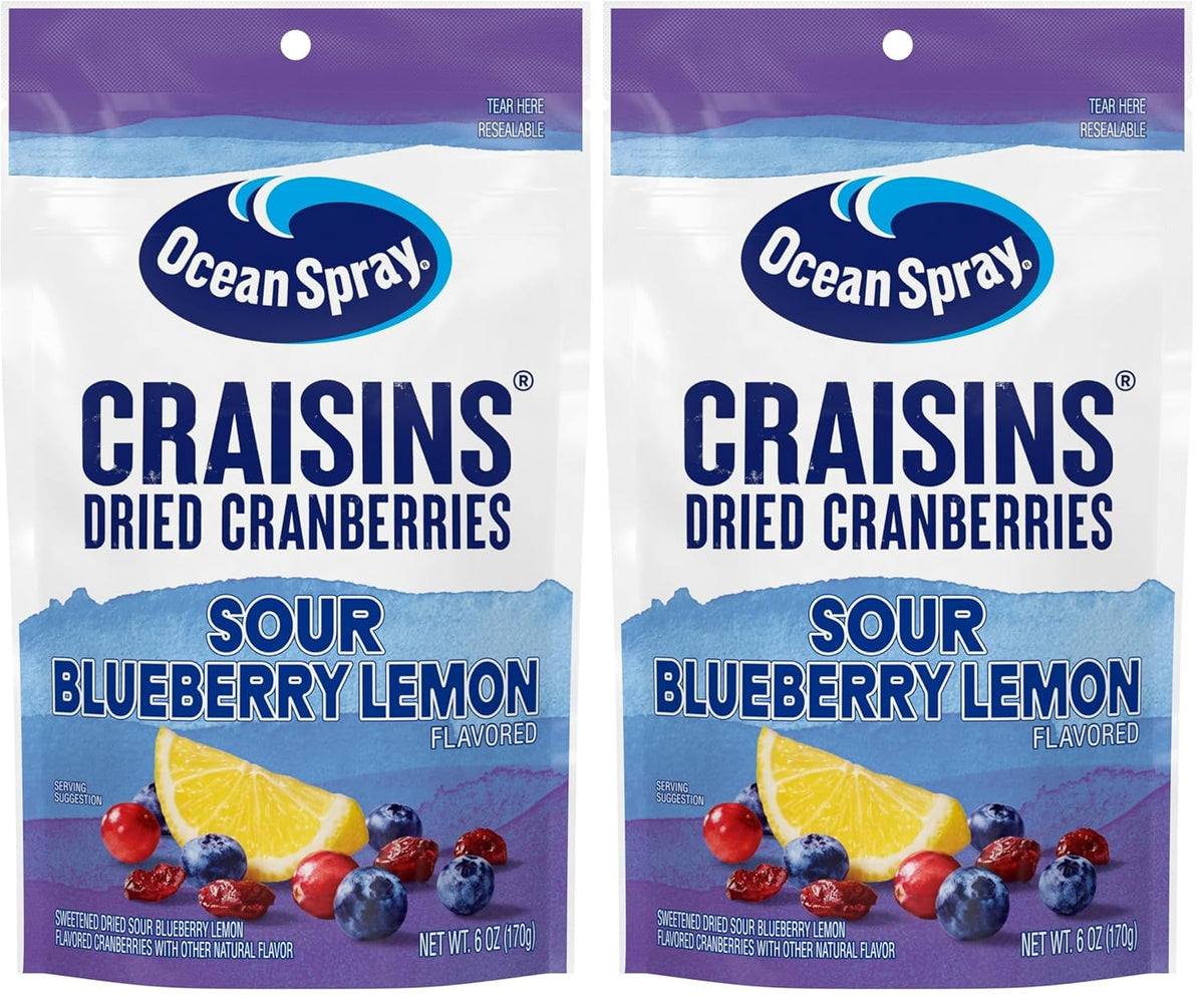 Ocean Spray® Craisins® Sweetened Dried Cranberries, Sour Blueberry Lemon, 6oz Pouch