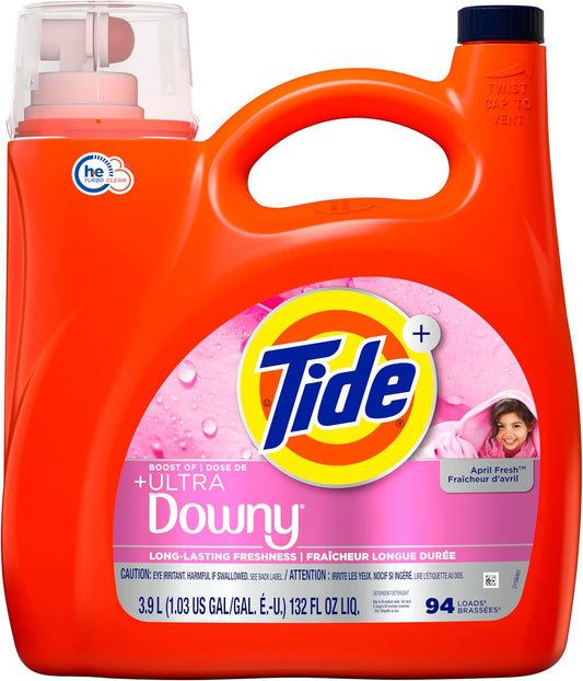 Tide Plus Boost of Ultra Downy Liquid Laundry Detergent, April Fresh Scent, 132 fl oz, 94 Loads, Laundry Detergent Liquid with Long-Lasting Freshness