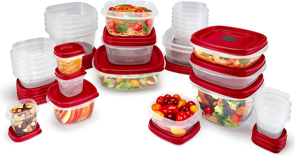 Rubbermaid 60-Piece Food Storage Containers with Lids, Microwave and Dishwasher Safe, Red Color, Ideal for Meal Prep and Pantry Storage