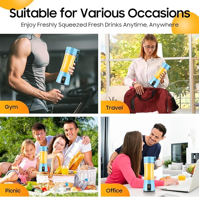 Cordless Portable Personal Size Blender - 12 Oz Mini Blender Make Smoothies and Shakes, Cordless Lightweight Rechargeable, Freshly Squeezed in Picnic/Sports/Office