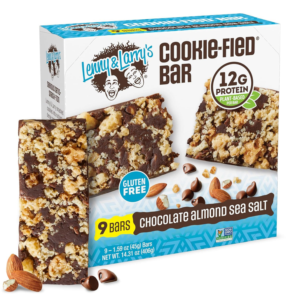 Lenny & Larry's Cookie-fied Protein Bar – Chocolate Almond Sea Salt Vegan Protein Bars 9x45g – Healthy Snacks with 12g Plant Protein & 5g Fiber – Gluten-Free Power Bar, Non-GMO & Vegan