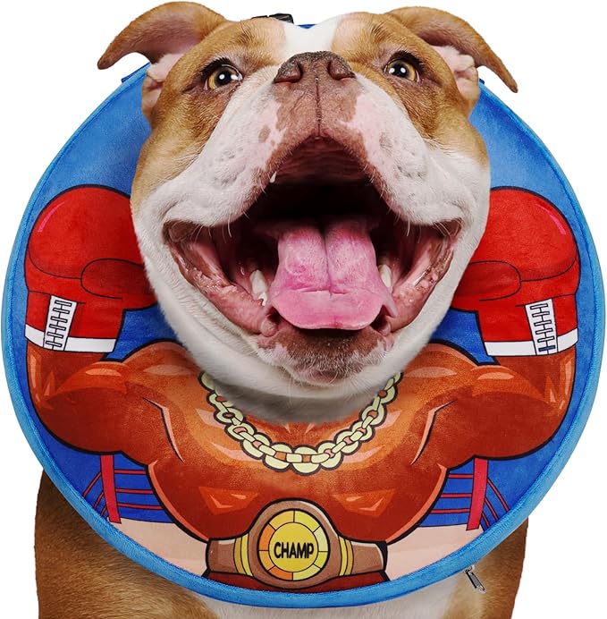 Crazy Felix Soft Donut Cone for Dogs to Stop Licking, French Bulldog Recovery Collar After Surgery Inflatable Cone Alternative for Small Medium Large Dogs, Elizabethan Collar with Boxer Pattern
