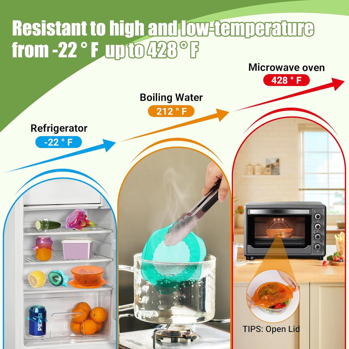 Silicone Stretch Lids for Food Storage in Fridge, Reusable Elastic Bowl Covers for Cup, Cans, Jars, Round & Rectangle Container, Food Grade Silicone Microwave Food Cover, Heat-Resistant, 6PCS