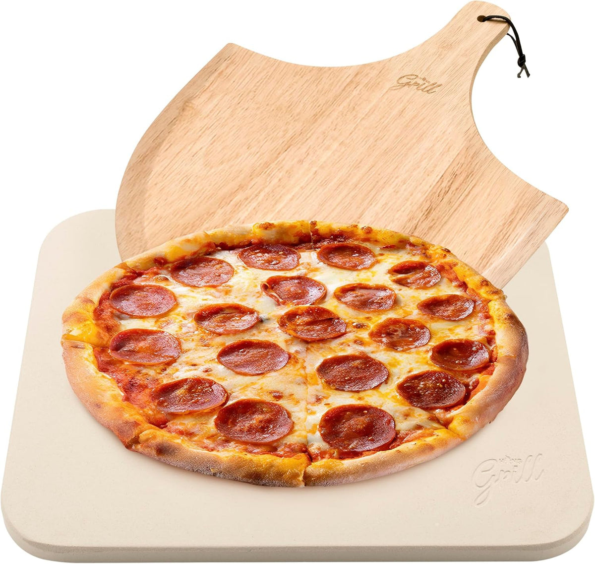 HANS GRILL PIZZA STONE | Rectangular Pizza Stone For Oven Baking & BBQ Grilling With Free Wooden Peel | Extra Large 15 x 12" Inch Durable Cordierite Cooking Stone.