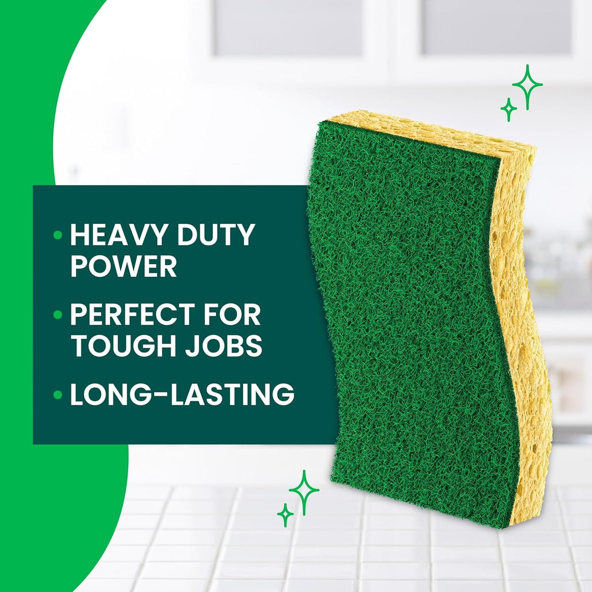Scotch-Brite Heavy Duty Scrub Sponge, 9 Kitchen Sponges Designed for Tough Messes in the Kitchen that Last 3X Longer*, Best for Cast Iron Skillets and Outdoor Grills, Flexible, Durable, and Strong