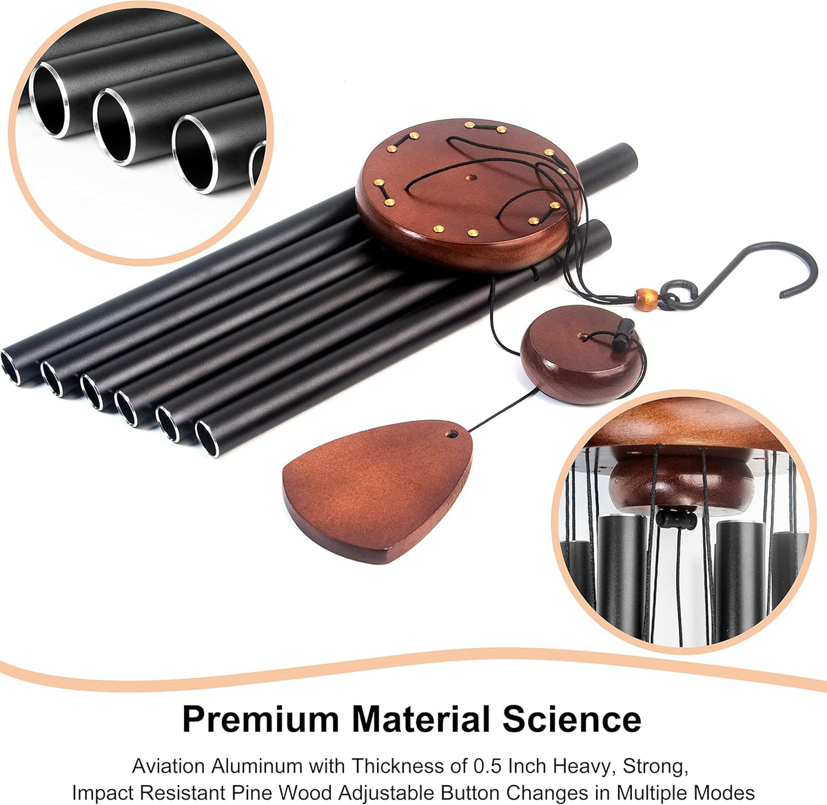 Large Aluminium Wind Chimes 37" to Create a Zen Atmosphere Suitable for Outdoor, Garden, Patio Decoration. Classic Black Wind Chime with Wind Catcher Suitable as A Gift for Mom Neighbor Unisex