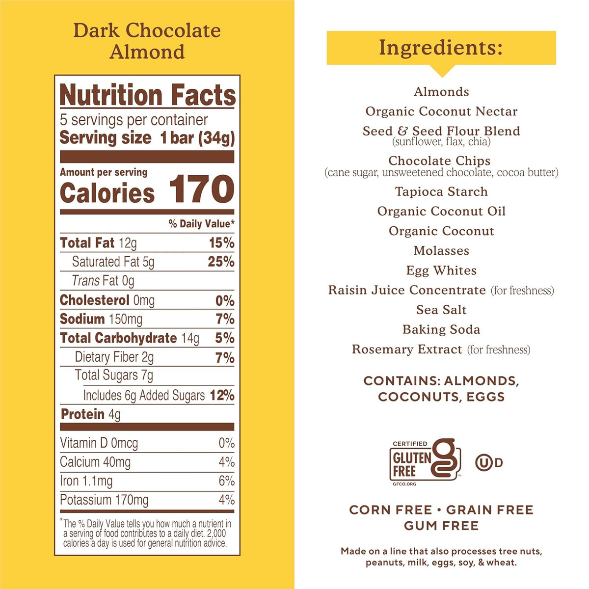 Simple Mills Soft Baked Dark Chocolate Almond Flour Bars, 5 ct, 1.19 oz each