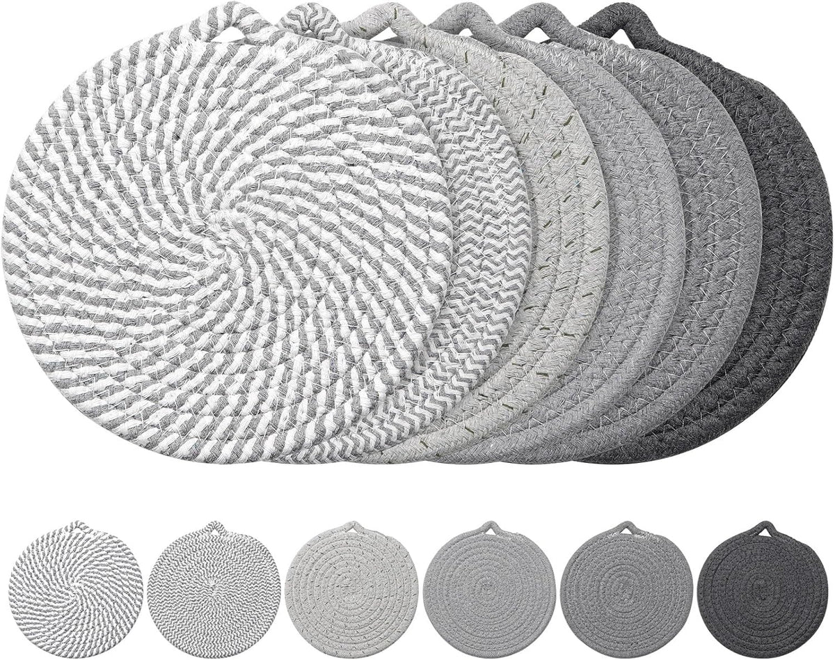 7" Trivets for Hot Dishes, 6 Pack Hot Pads for Kitchen Counter & Dining Table, Heat Resistant | Scratches | Stains Cotton Trivets for Hot Pots and Pans