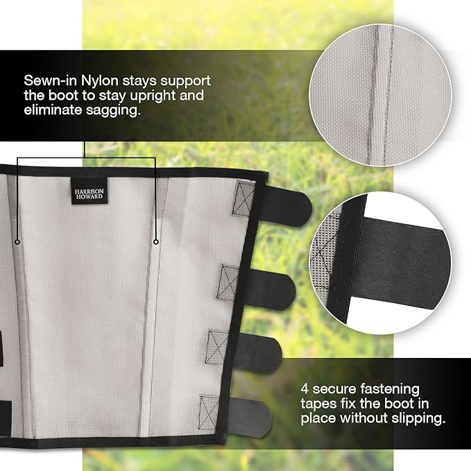 Harrison Howard Loose Fitting Fly Boots UV-Protective Extra Tough Mesh Ventilated Four Fasteners Stay-on Design Protect Horse Legs & Stomp-Reducing Set of 4 Silver Grey Medium