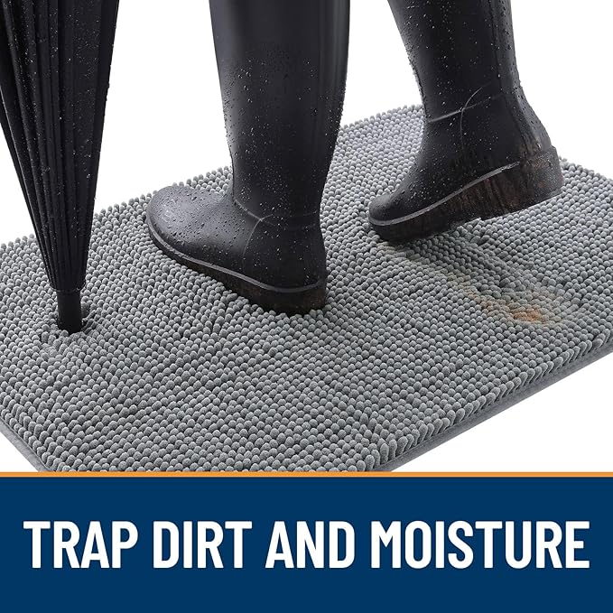 OLANLY Dog Door Mat Set 4-Piece 59x24, Absorbs Moisture and Dirt, Absorbent Non-Slip Washable Doormat, Quick Dry Chenille Mud Mat for Dogs, Entry Indoor Entryway Carpet for Inside Floor, Grey