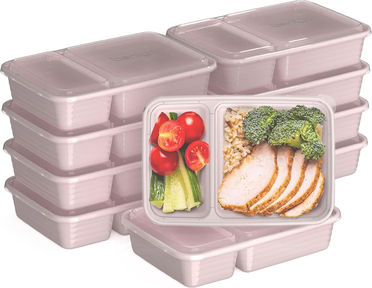 Bentgo Prep - 20-Piece 2-Compartment Reusable Meal Prep Containers with Lids, PFAS & BPA Free Materials, Durable, Microwave, Freezer, & Dishwasher Safe To Go Food Storage (Silver)