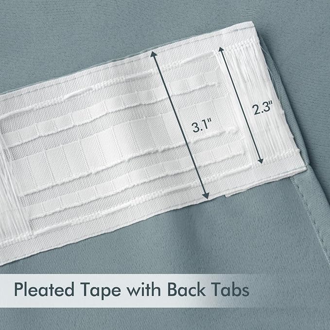 MIULEE Slate Blue Back Tab Blackout Curtains 108 Inch Long 2 Panels Set