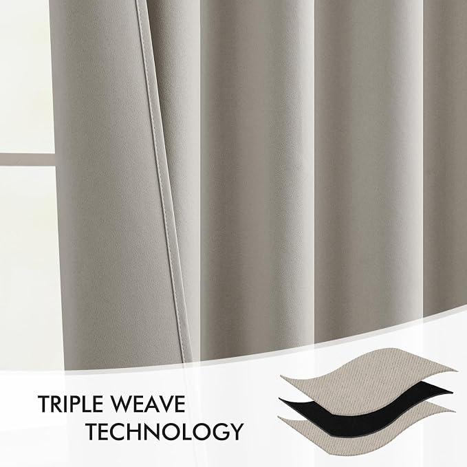 MIULEE Natural Back Tab Blackout Curtains 108 Inch Long 2 Panels Set