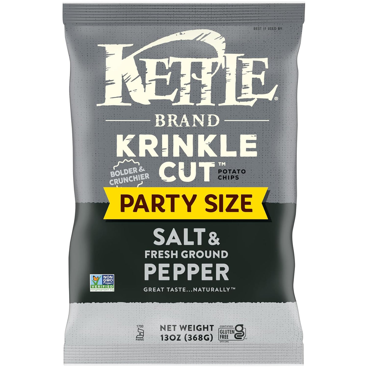 Kettle Brand Potato Chips, Krinkle Cut, Salt & Ground Pepper Kettle Chips, Party Size, 13 Oz